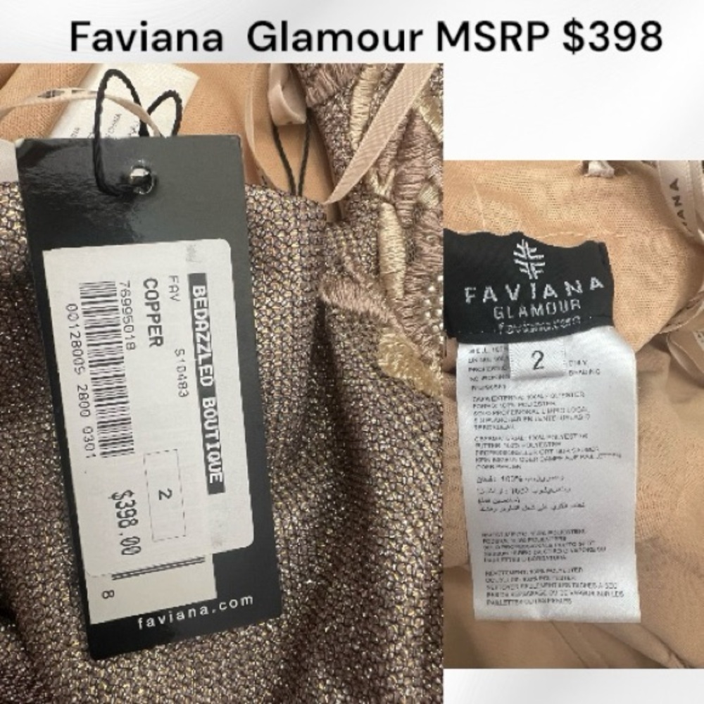 Faviana Glamour NWT Copper Gown, Beaded Sequins Metallic Shift Color Size 2 - Picture 8 of 9